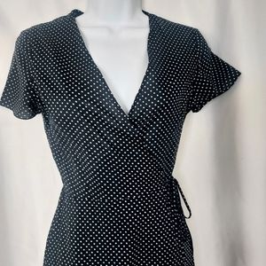 Jenni Kayne Cotton Trendy Feminine Navy/Ivory Polka-dot Wrap Dress
